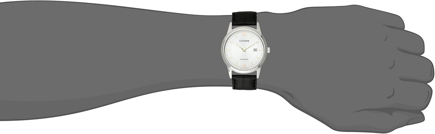 HOTCitizen Men's Classic Eco-Drive Leather Strap Watch, 3-Hand Date