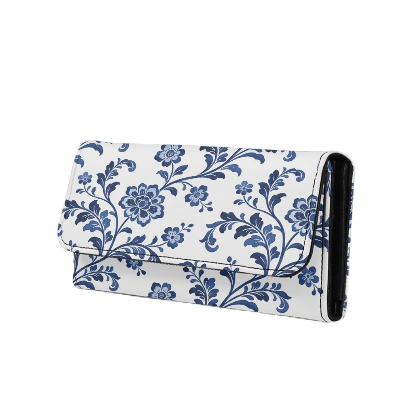 HOTNovelty Jeans Print Womens Wallets Leather Clutch, Vintage Denim Block Patch Design Long Wallet for Women Blue Credit Card Holder with Coin Purse ID Window