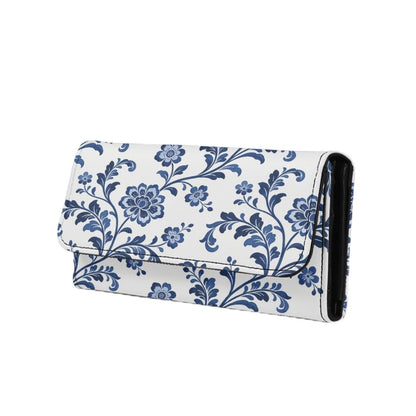 HOTNovelty Jeans Print Womens Wallets Leather Clutch, Vintage Denim Block Patch Design Long Wallet for Women Blue Credit Card Holder with Coin Purse ID Window