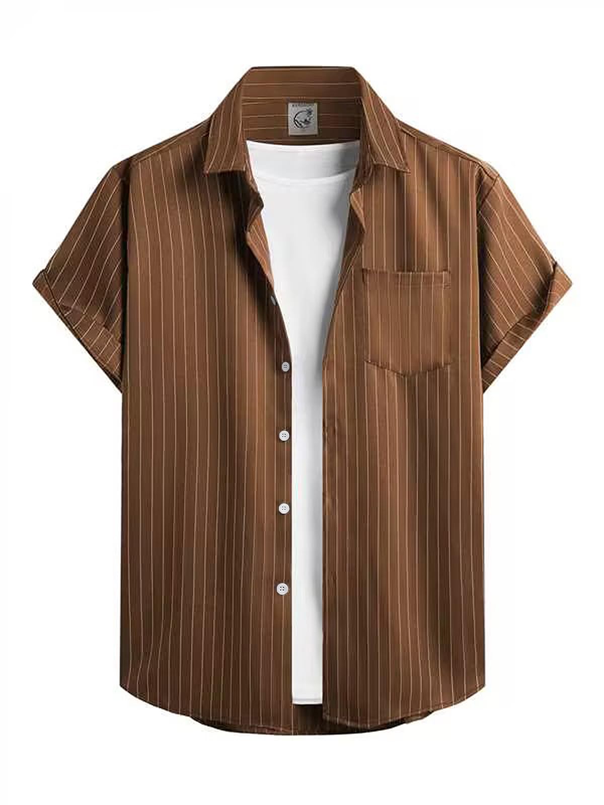 HOTHardaddy Men's Casual Striped Shirts Button Down Short Sleeve Blouse Summer Hawaiian Shirt