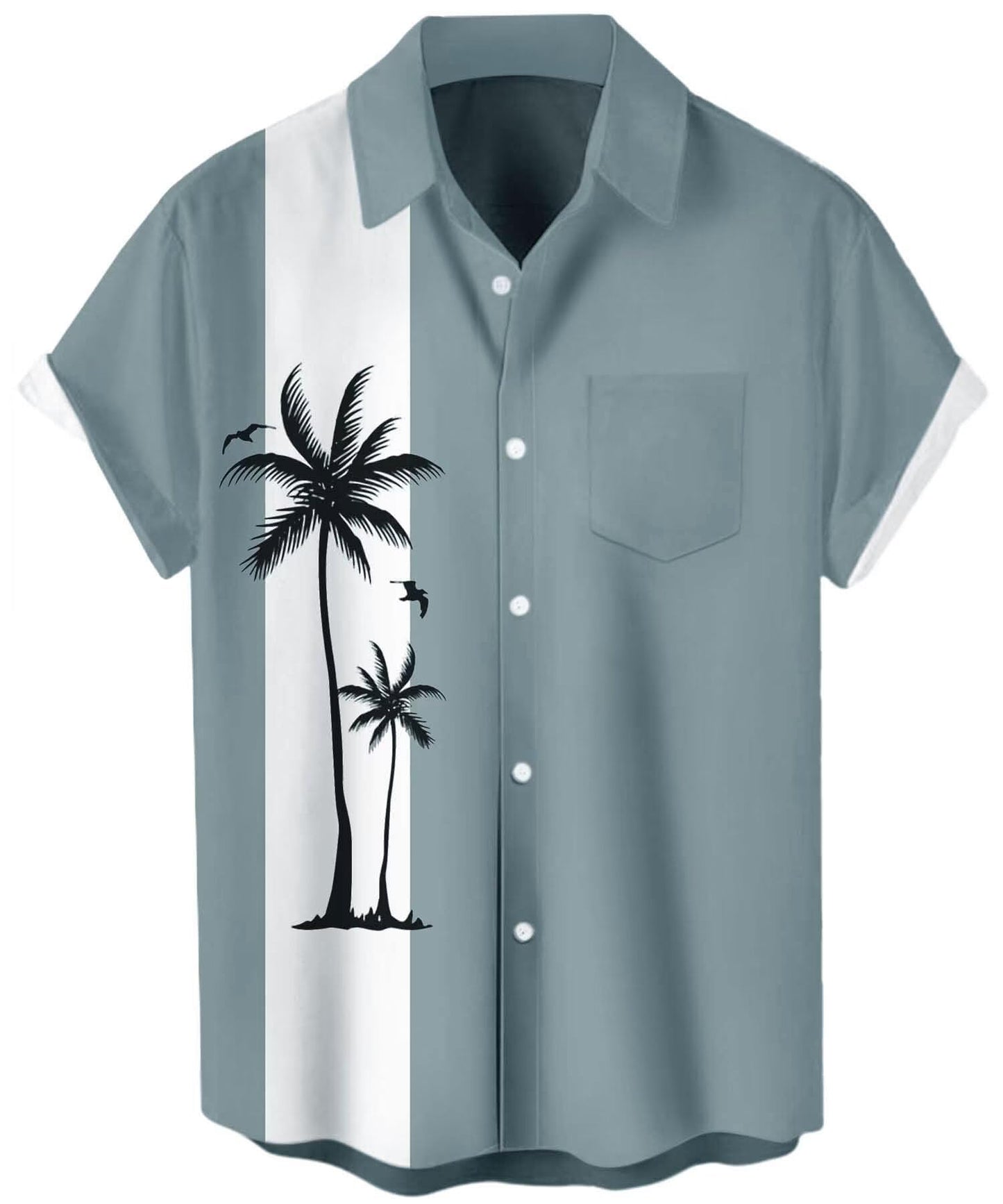 HOTMen's Short Sleeve Button Up Hawaiian Shirt 1950s Vintage Bowling Shirts