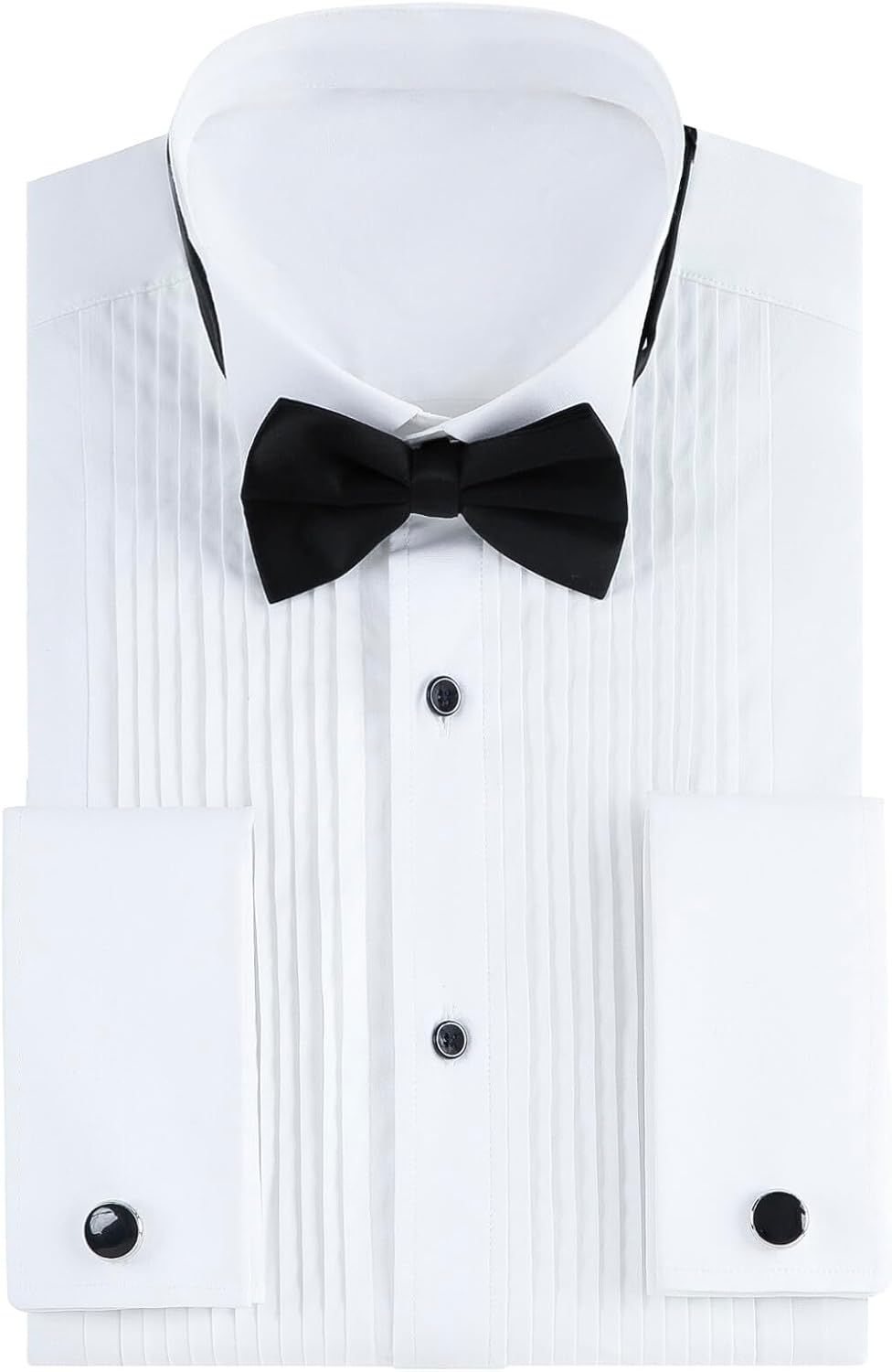 HOTGollnwe Tuxedo Shirts for Men Wing Collar French Cuff with Cufflinks and Bow Tie