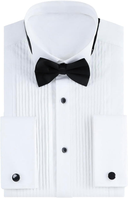 HOTGollnwe Tuxedo Shirts for Men Wing Collar French Cuff with Cufflinks and Bow Tie