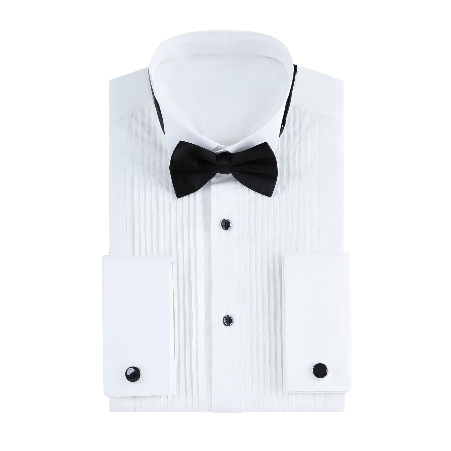 HOTGollnwe Tuxedo Shirts for Men Wing Collar French Cuff with Cufflinks and Bow Tie