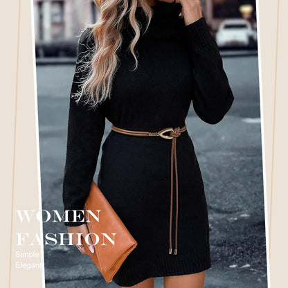 HOTWomen Knotted Skinny PU Leather Waist Belt Gold Buckle for Dresses
