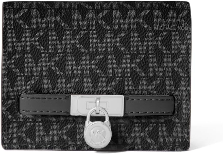 HOTMichael Kors Hamilton Small Compact Wallet, Gold-Tone Hardware/MK Signature Coated Twill/Brown/Black