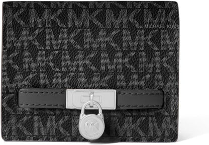 HOTMichael Kors Hamilton Small Compact Wallet, Gold-Tone Hardware/MK Signature Coated Twill/Brown/Black