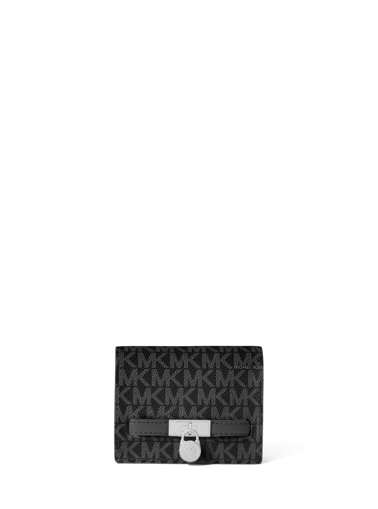 HOTMichael Kors Hamilton Small Compact Wallet, Gold-Tone Hardware/MK Signature Coated Twill/Brown/Black