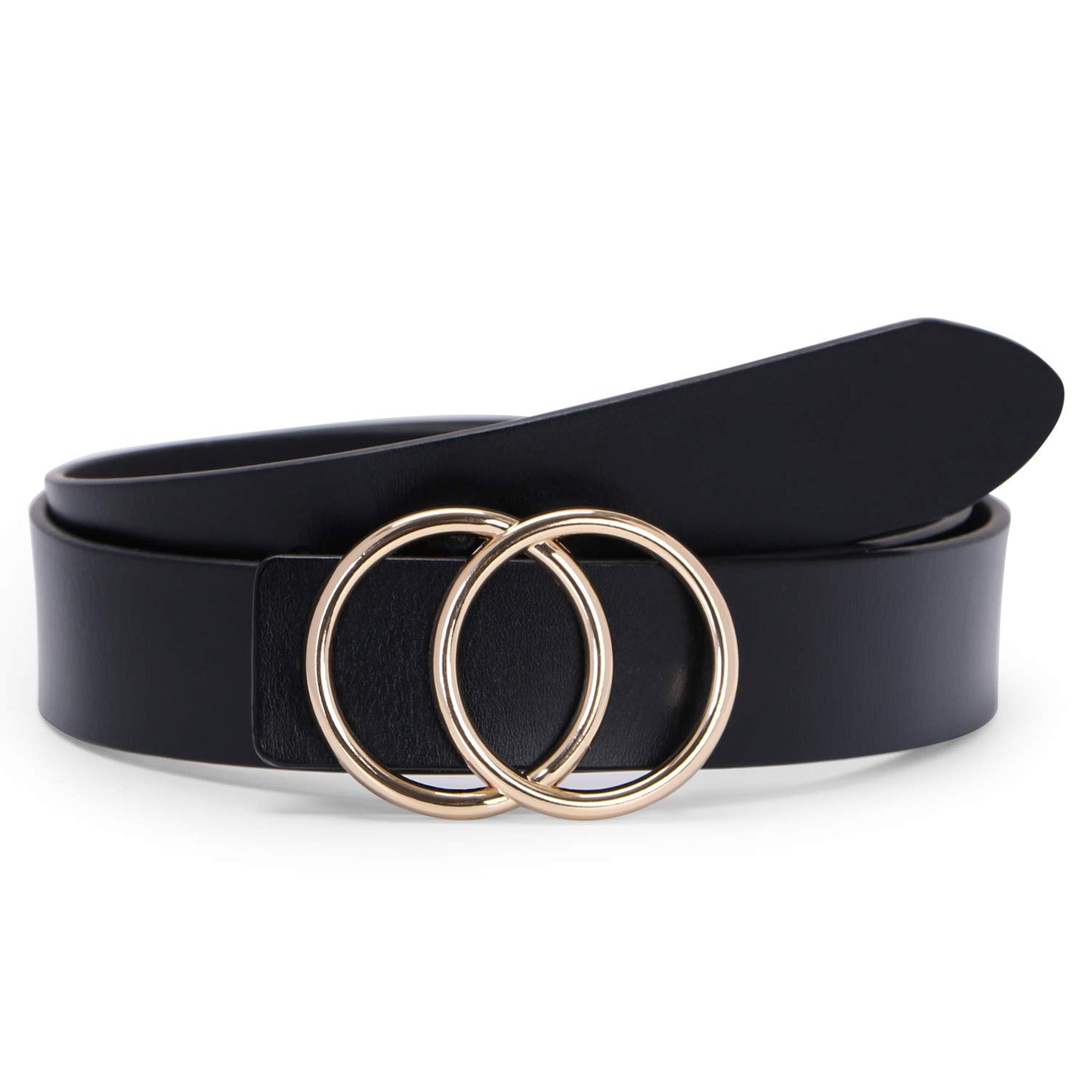 HOTSUOSDEY Women Leather Belt Fashion Double O-Ring Soft Faux Leather Waist Belts For Jeans Dress