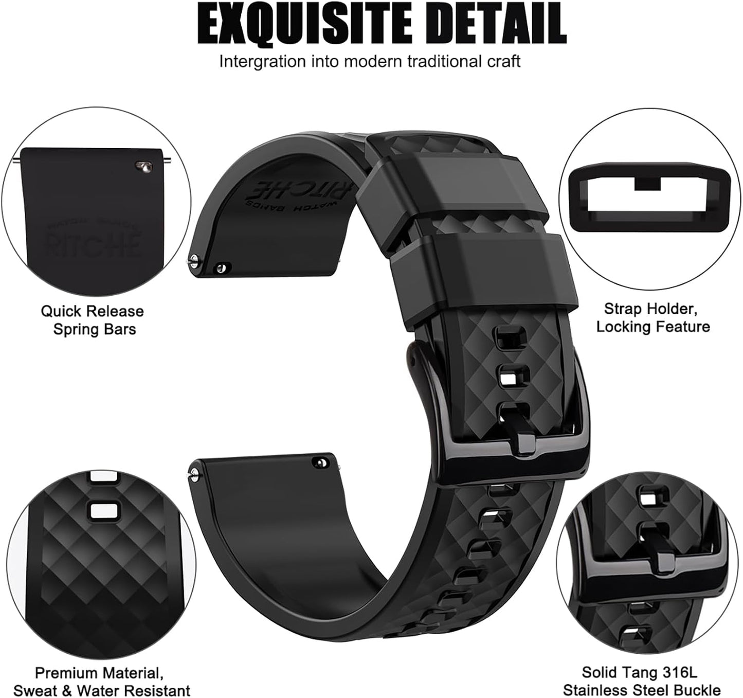 HOTRitche Christmas Gift Silicone Watch Bands 18mm 20mm 22mm 24mm Quick Release Rubber Watch Bands for Men, White Elephant Gifts, Stocking Stuffers For Men