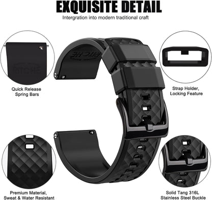 HOTRitche Christmas Gift Silicone Watch Bands 18mm 20mm 22mm 24mm Quick Release Rubber Watch Bands for Men, White Elephant Gifts, Stocking Stuffers For Men