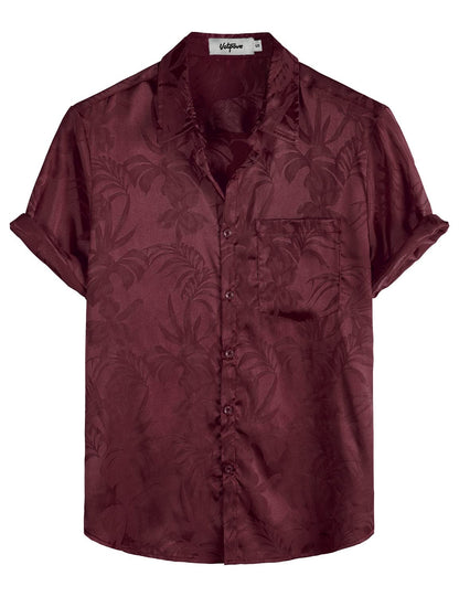 HOTVATPAVE Mens Silk Satin Hawaiian Shirt Short Sleeve Button Down Shirts | Hawaii, Summer, Beach, Vacation, Tropical, Resort Wear, Jacquard, Going Out, Rave, Cool, Club, Floral, Holiday, with Pocket