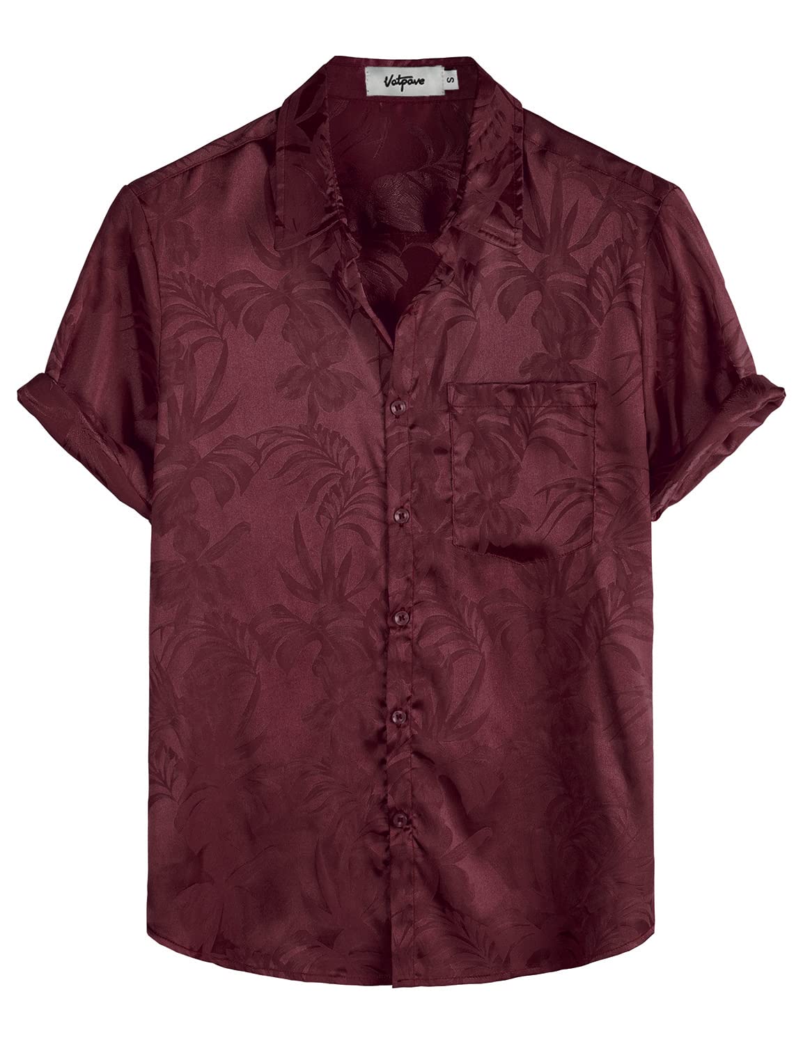 HOTVATPAVE Mens Silk Satin Hawaiian Shirt Short Sleeve Button Down Shirts | Hawaii, Summer, Beach, Vacation, Tropical, Resort Wear, Jacquard, Going Out, Rave, Cool, Club, Floral, Holiday, with Pocket