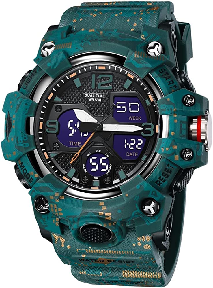 HOTGosasa Men's Large Face Outdoor Sports Watches Military S-Shock Watch Waterproof, Backlight, Alarm, Stopwatch Features - Rugged Wristwatch for Training, Hiking, and Adventure