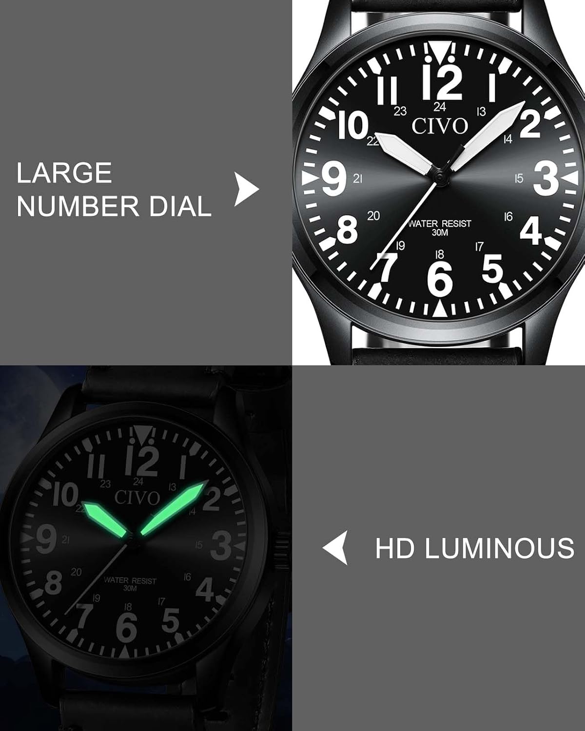 HOTCIVO Military Watch for Men Waterproof: Analog Mens Watches Classic- Field Wrist Watches for Man