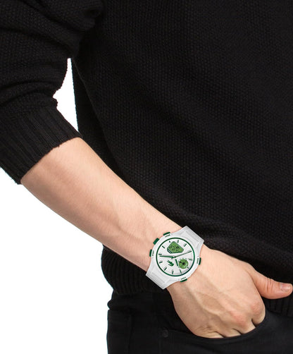 HOTLacoste LC33 Men’s Analog-Digital Quartz Watch - Silicone Strap with Crocodile Texture, TR90 Octagonal Case, Alarm, Chronograph and Calendar -Bold, Sporty Timepiece