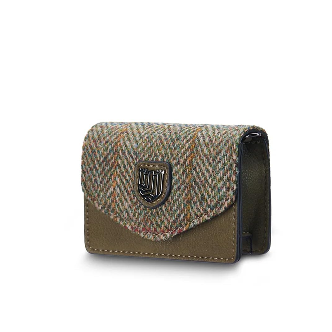 HOTIslander The Card Case - Made of Microfibre Leather & Harris Tweed, 4.13'x3.14' (Pink and Blue Tartan)