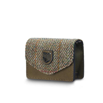 HOTIslander The Card Case - Made of Microfibre Leather & Harris Tweed, 4.13'x3.14' (Pink and Blue Tartan)