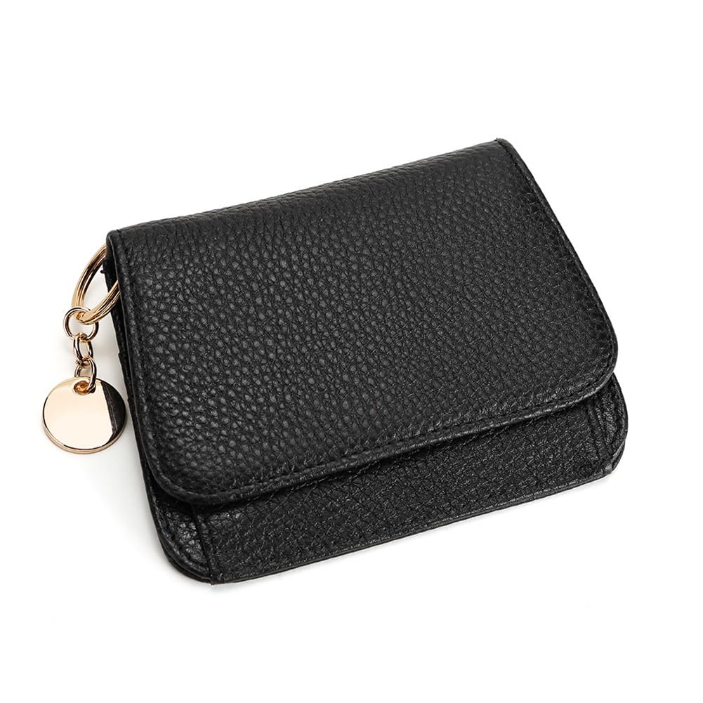 HOTMudono Small Wallet for Women RFID Blocking Genuine Leather Card Case Slim Tri-Fold Wallet with Zipper Pocket and Keychain