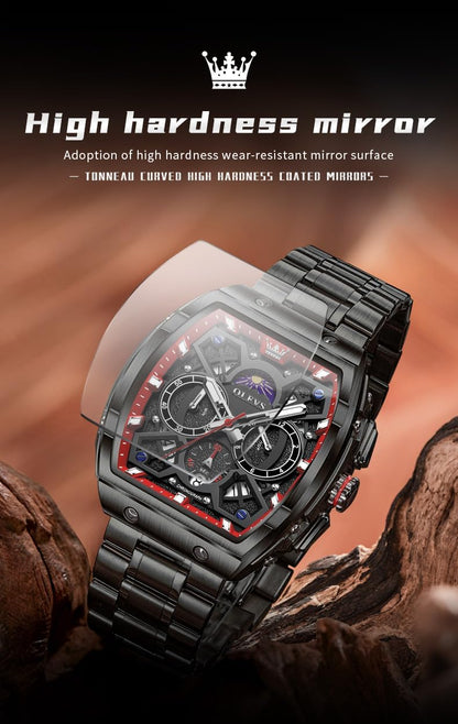 HOTOLEVS Men Watches Business Dress Chronograph Big Square Quartz Analog Male Watch Silicone Strap Waterproof Date Gift Mens Wrsit Watch Silver