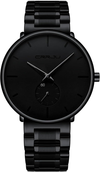 HOTMens Watches Ultra-Thin Minimalist Waterproof-Fashion Wrist Watch for Men Unisex Dress with Stainless Steel Band-Black Hands