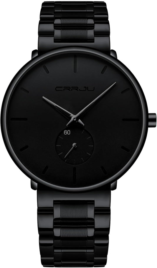 HOTMens Watches Ultra-Thin Minimalist Waterproof-Fashion Wrist Watch for Men Unisex Dress with Stainless Steel Band-Black Hands