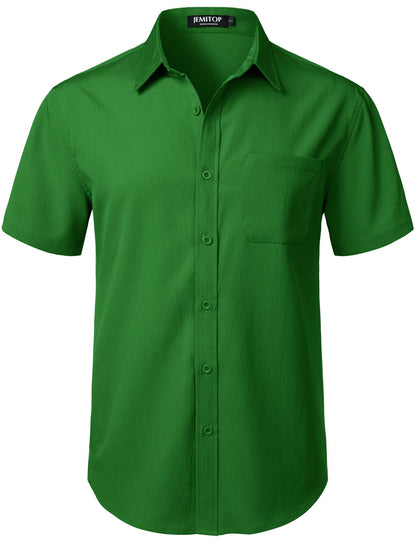 HOTJEMITOP Mens Stretch Wrinkle Free Texture Shirts | Lightweight, Summer, Beach, Stylish, Button Down, Short Sleeve, Casual, Vacation