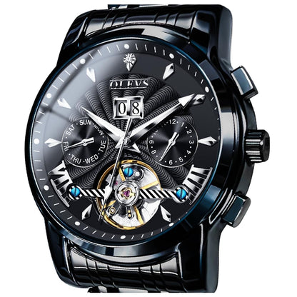 HOTOLEVS Self Winding Watches for Men Automatic Mechanical Dress Tourbillon Stainless Steel Dual Calendar Waterproof Luminous Wrist Watch