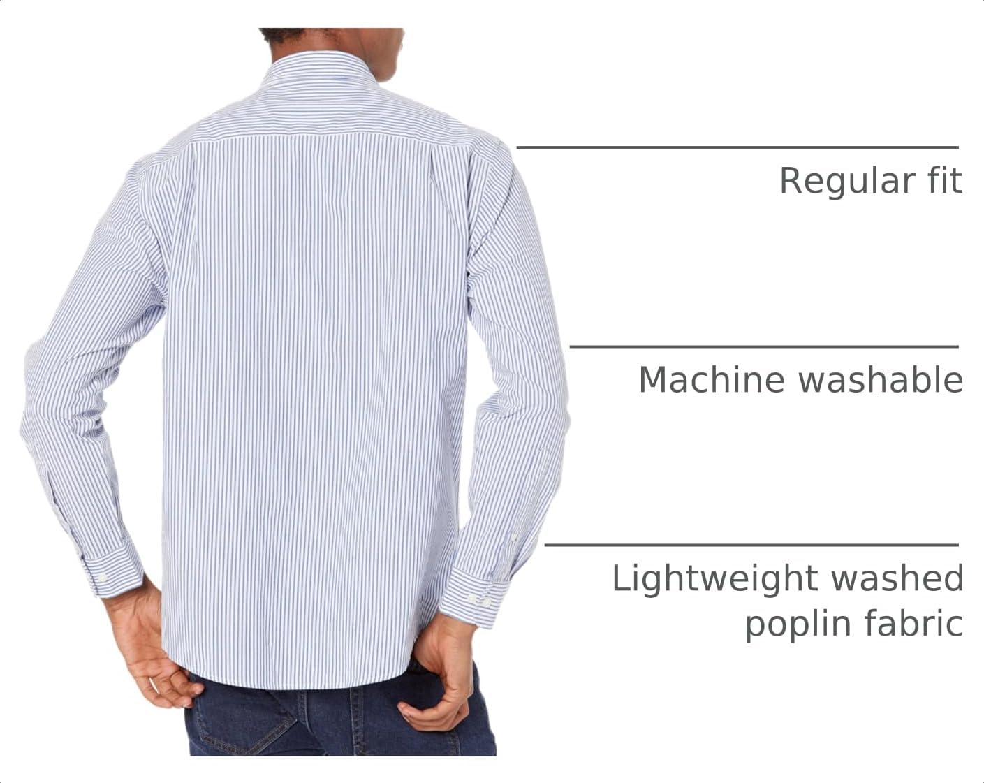 HOTAmazon Essentials Men's Regular-Fit Long-Sleeve Casual Poplin Shirt, Button Front, Business Casual, Collared