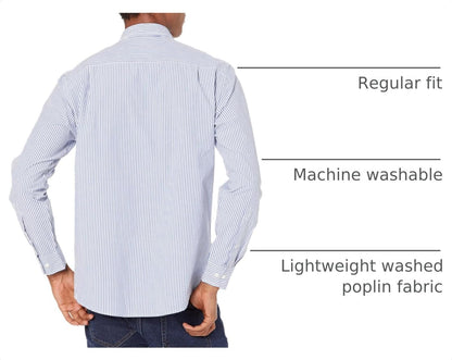 HOTAmazon Essentials Men's Regular-Fit Long-Sleeve Casual Poplin Shirt, Button Front, Business Casual, Collared