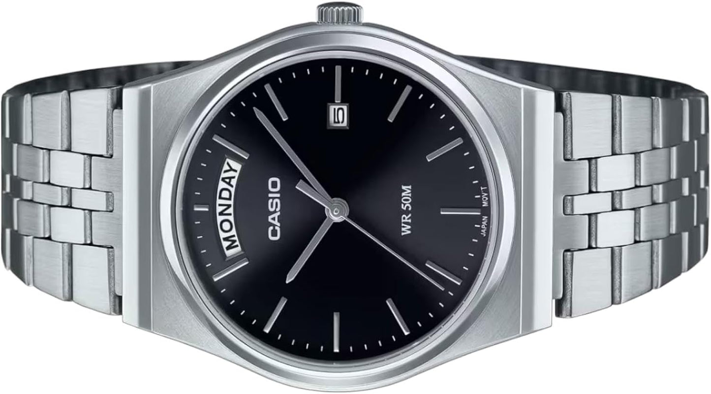 HOTCasio MTP-B146D-1AV Men's Vintage Stainless Steel Black Dial Day Date Analog Watch