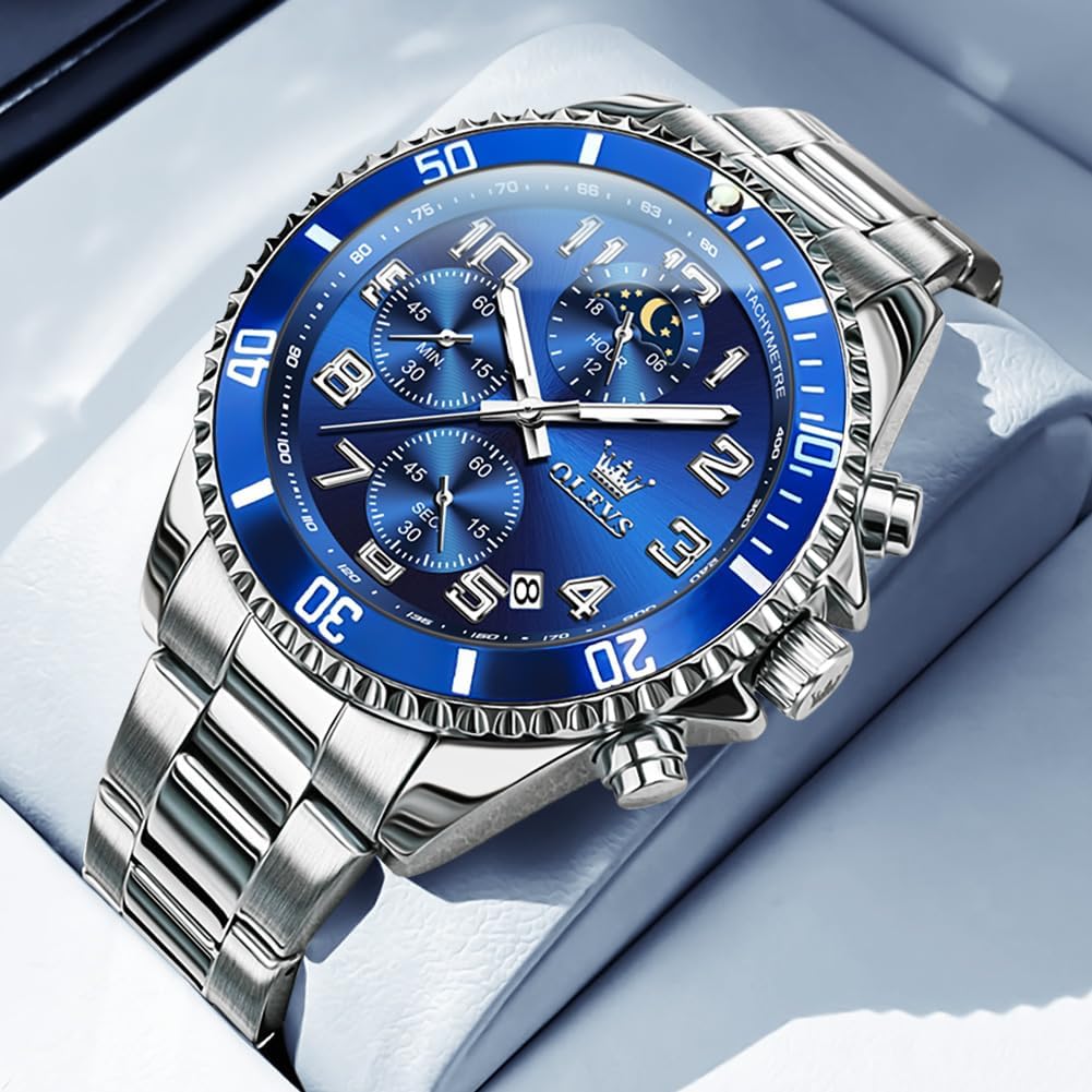 HOTOLEVS Mens Stainless Steel Watch Fashion Luxury Big Face Analog Waterproof