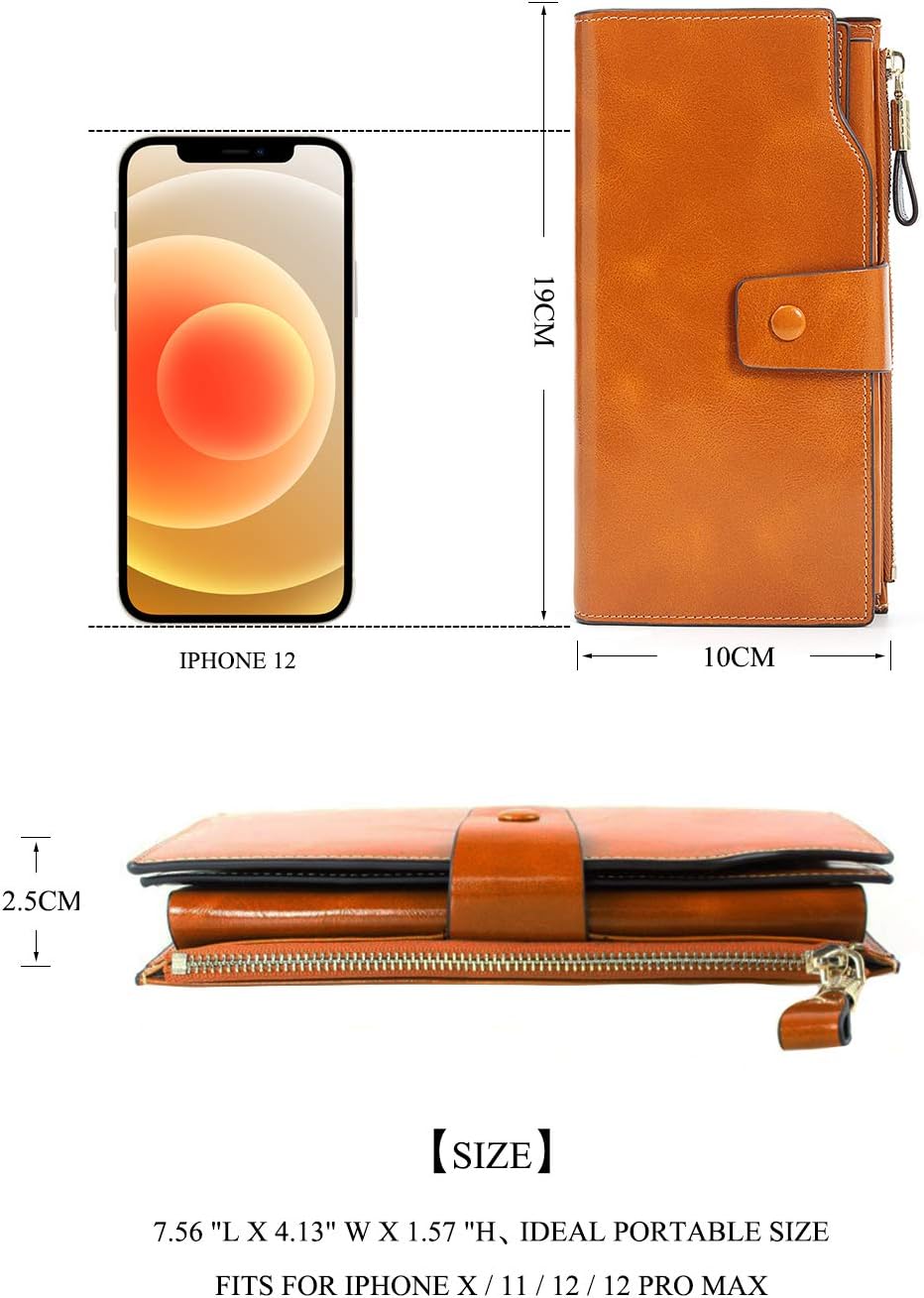 HOTDemon&Hunter Women's RFID Blocking Large Capacity Luxury Wax Genuine Leather Purse Wallet DZA2083 (One Size, Orange)