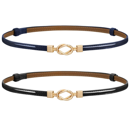 HOTJASGOOD Leather Skinny Belts for Women Plus Size Ladies Thin Waist Belts Adjustable for Jeans Pants Dresses with Gold Buckle