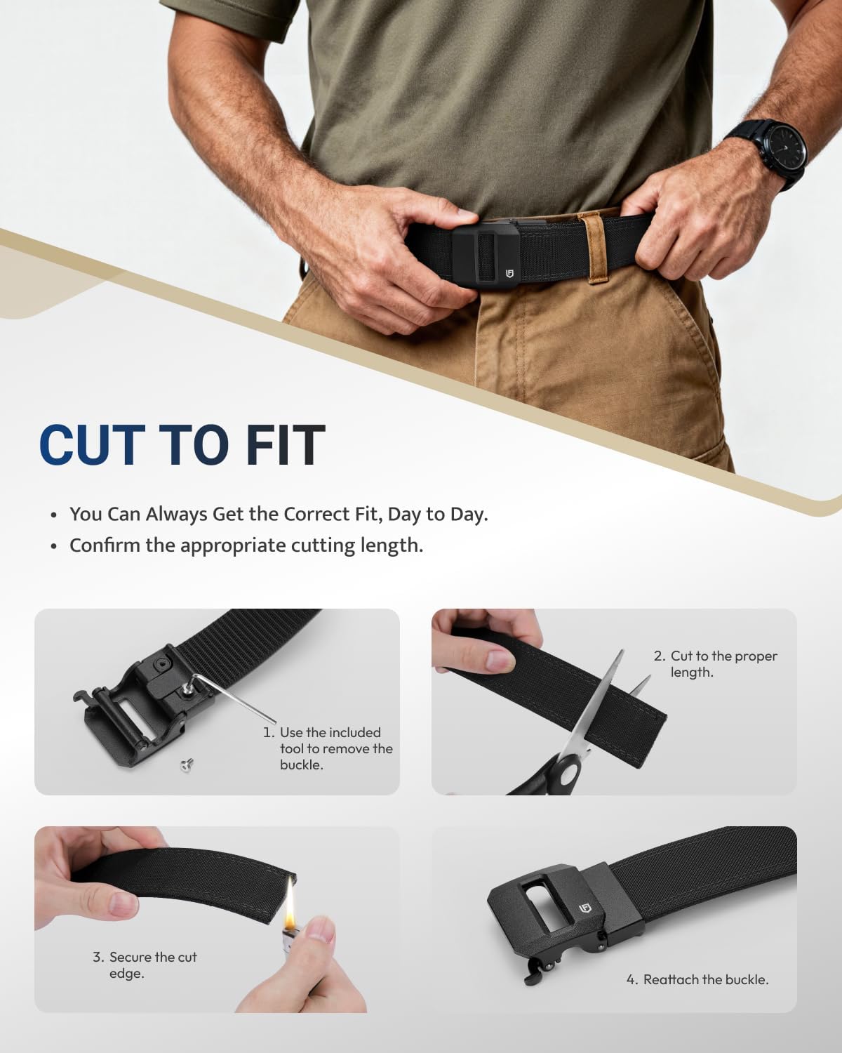 HOTFAIRWIN Tactical Gun Belt, Ratchet CCW EDC Stiff Heavy Duty Work 1.5" Battle Concealed Carry Rigid Patented Nylon Men Belts