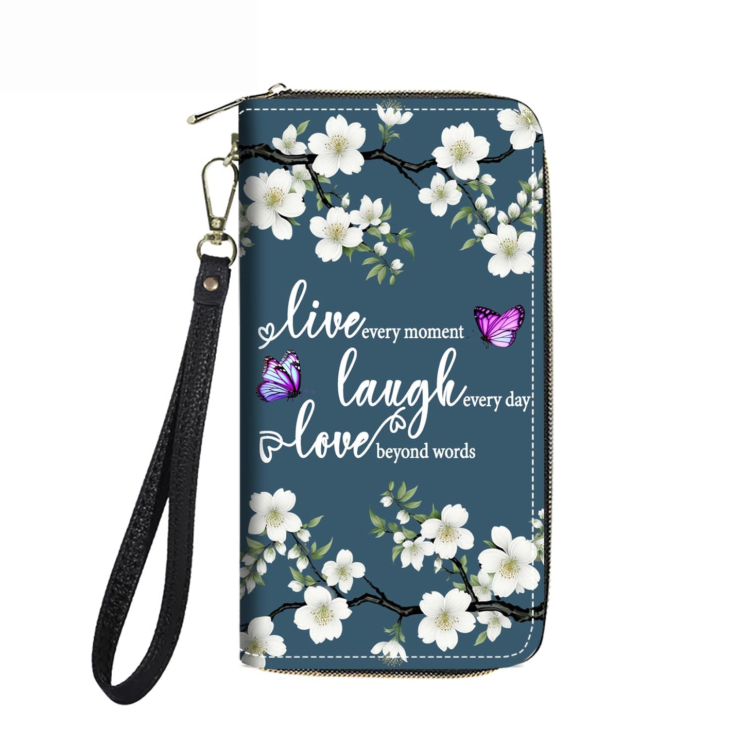 HOTWomen's Large Capacity Wallet PU Leather Double Zipper Clutch Purse Multifunctional Wallet with Removable Wristlet Strap for Smart Phone/Coin/Card/Cash, Floral Quotes Bible Verse Philippians 4-13