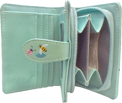 HOTShag Wear Cats in the Garden Small Animal Wallet for Women and Teen Girls Vegan Faux Leather 4.5" Teal