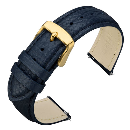 HOTANNEFIT Watch Band 18mm, Quick Release Textured Padded Leather Straps with Gold Buckle for Men and Women (Black)