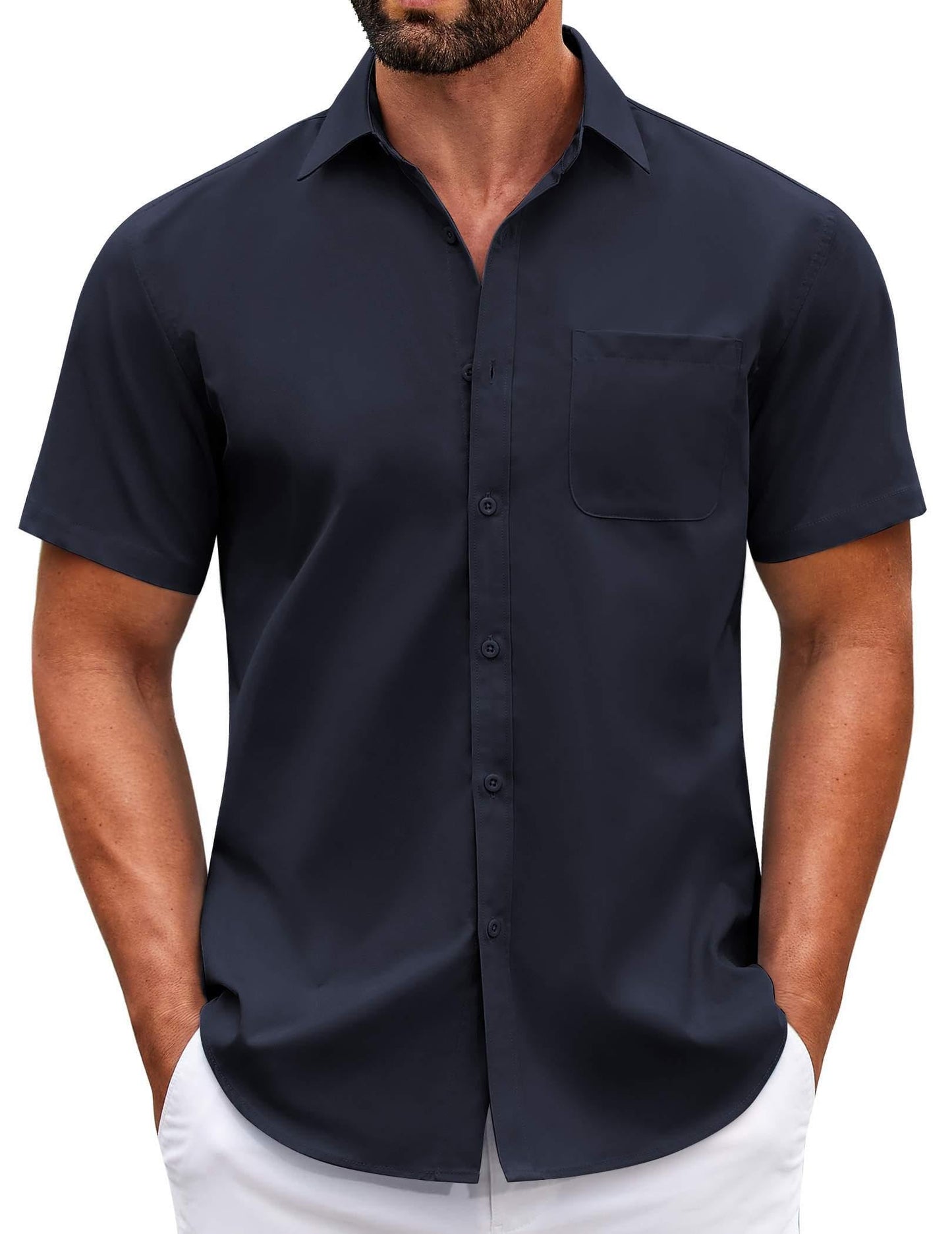 HOTCOOFANDY Mens Short Sleeve Casual Button Down Shirts Summer Untucked Dress Shirts with Pocket