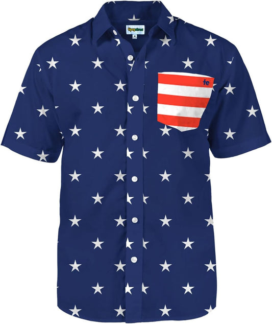 HOTTipsy Elves Patriotic Shirts for Men - USA Short Sleeve Button Up American Flag Shirts for Men for 4th of July