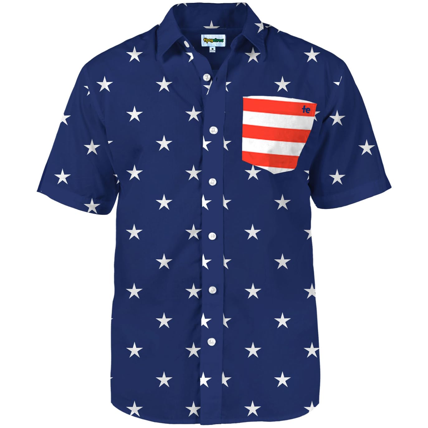 HOTTipsy Elves Patriotic Shirts for Men - USA Short Sleeve Button Up American Flag Shirts for Men for 4th of July