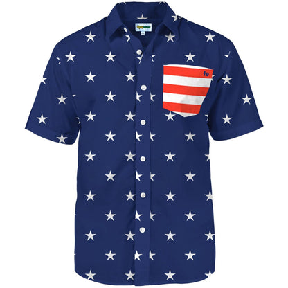 HOTTipsy Elves Patriotic Shirts for Men - USA Short Sleeve Button Up American Flag Shirts for Men for 4th of July