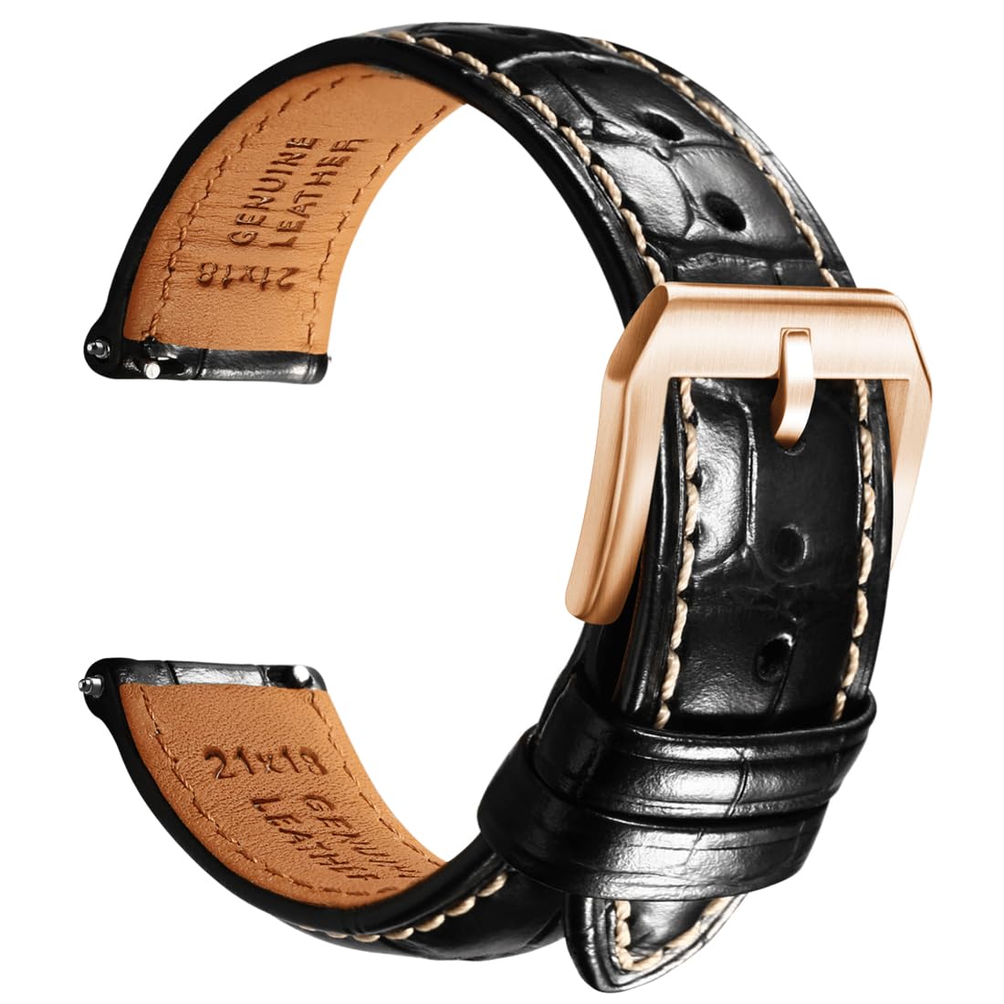 HOTREZERO Leather Watch Band for Men, Quick-Release Alligator Grain Embossed | REZERO Watch Bands Replacement | Luxury Style | 316L Stainless Steel Hardware | Curved End for Round Dial | 19/20/21/22mm