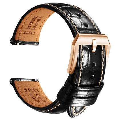 HOTREZERO Leather Watch Band for Men, Quick-Release Alligator Grain Embossed | REZERO Watch Bands Replacement | Luxury Style | 316L Stainless Steel Hardware | Curved End for Round Dial | 19/20/21/22mm