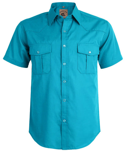 HOTCOEVALS CLUB Men's Western Cowboy Short Sleeve Pearl Snap Casual Plaid Work Shirts