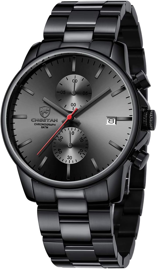 HOTGOLDEN HOUR Fashion Business Mens Watches with Stainless Steel Waterproof Chronograph Quartz Watch for Men, Auto Date