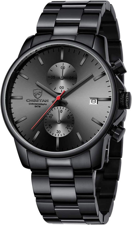 HOTGOLDEN HOUR Fashion Business Mens Watches with Stainless Steel Waterproof Chronograph Quartz Watch for Men, Auto Date