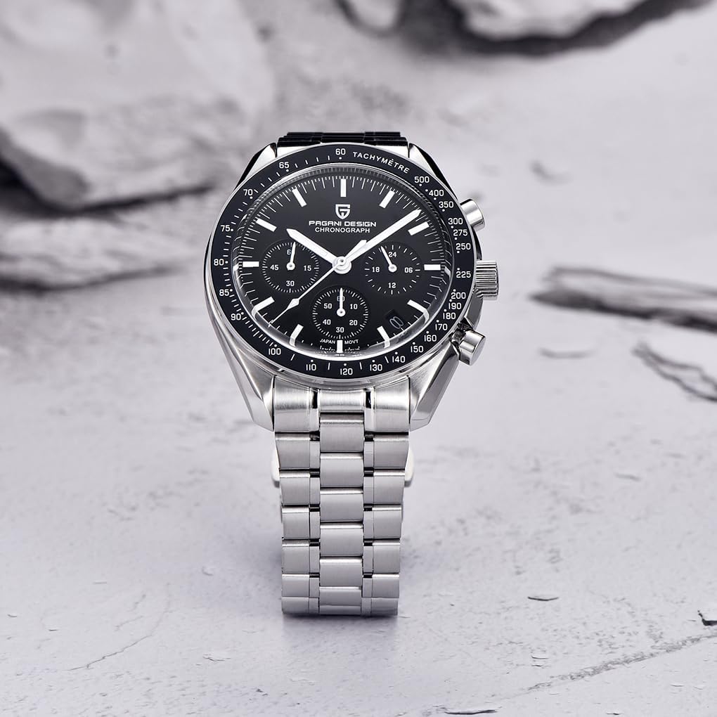 HOTHaiQin Pagani Design 1701 V6 Moon Wristwatch Homage Men's Quartz Chronograph Watches VK63 Movement Stianless Steel Construction 100M Waterproof Fashion Sport Watch