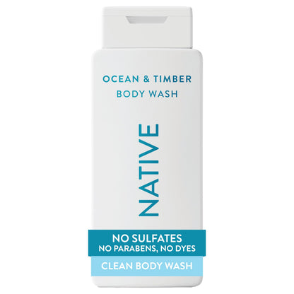 HOTNative Clean Body Wash, Gentle & pH-balanced for Sensitive Skin, 24-Hr Freshness for Men & Women, Vegan & Cruelty-Free, Free of Sulfates, Parabens & Phthalates, Sea Salt & Cedar, 18 fl oz