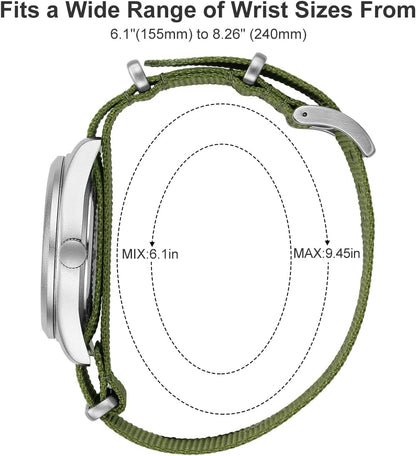 HOTGOLDEN HOUR Men's Nylon Slip-Thru Strap Watch with Military Time Easy Read Dial Glowing Hands